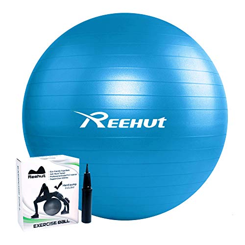 REEHUT Pelota de Ejercicio Anti-Burst para Yoga, Equilibrio, Fitness, Entrenamiento, incluidos Bomba y Manual de Usuario - Azul 65cm