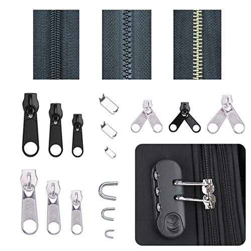 Reemplazo de la Cremallera, Hisome 85 Piezas Kit de Reparación de Cremallera con Cremallera Instalar Herramienta de Alicates para Bolsas, Chaquetas, Tiendas, Equipaje, Saco de Dormir (Plata y Negro)