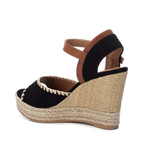REFRESH - Sandalia de Cuña para Mujer - Sandalia con Cierre de Hebilla - Tacón 10 cm - Color Negro - Talla 38