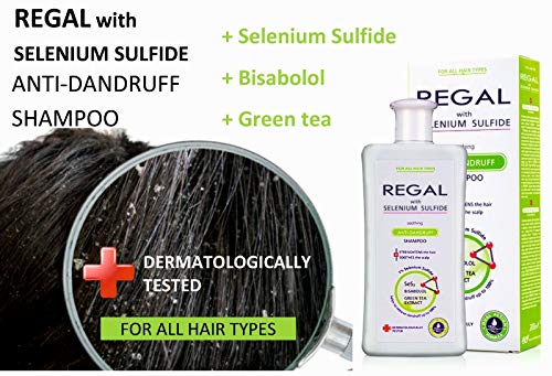 Regal Selenium Sulfide Champú anticaspa para el fortalecimiento del todo tipo de cabello - Calma el cuero cabelludo, fortalece el cabello, ayuda a eliminar la caspa 100%