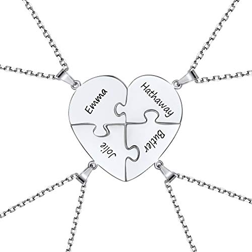 Regalo a Hermanas Madre Hija Mejores Amigas Joyería de Amistad Amor Familiaridad Collares de Plata de Ley 925 Elegantes Corazones Rompecabezas Dividido 4 Costuras