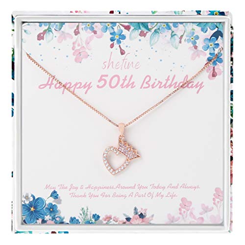 Regalo de 50 cumpleaños para mujer – Corona de plata de ley 925 con corazón para mujer, 50 años de edad, regalos de cumpleaños para mujeres, regalos divertidos de 50 cumpleaños para mujer