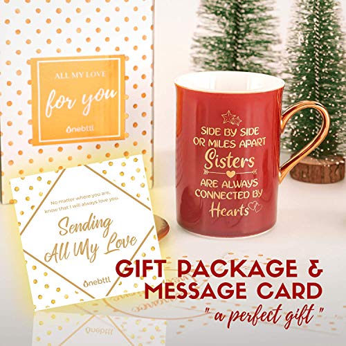 Regalo para Hermana, Regalos para Mejores Amigas, Taza de café con Tapa, para cumpleaños, Navidad,Uno al Lado del Otro o Millas de Distancia, Las Hermanas Siempre están conectadas por los Corazones