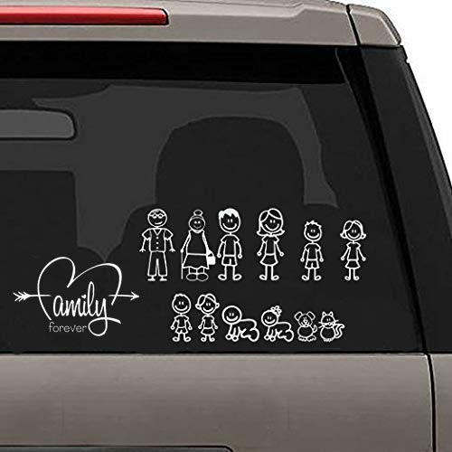 REGALOS ESTRELLA AZUL Pegatinas Coche Familia a Bordo Paquete de 13 Calcamonías Stickers para Coche (Blanco)
