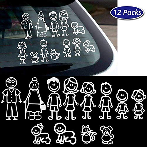 REGALOS ESTRELLA AZUL Pegatinas Coche Familia a Bordo Paquete de 13 Calcamonías Stickers para Coche (Blanco)