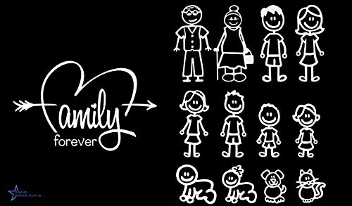 REGALOS ESTRELLA AZUL Pegatinas Coche Familia a Bordo Paquete de 13 Calcamonías Stickers para Coche (Blanco)