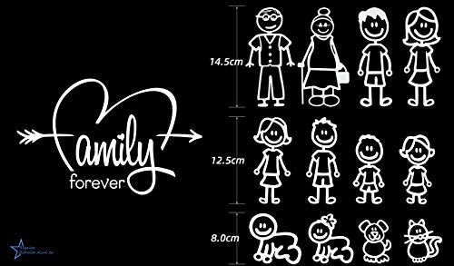 REGALOS ESTRELLA AZUL Pegatinas Coche Familia a Bordo Paquete de 13 Calcamonías Stickers para Coche (Blanco)