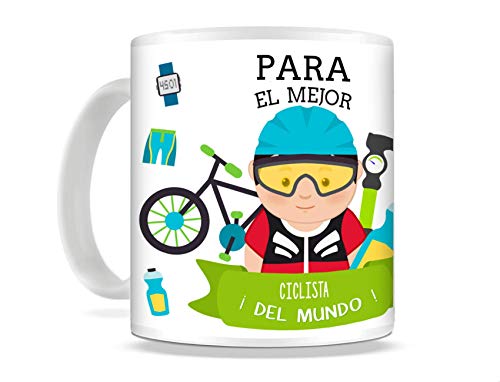 REGALOS ESTRELLA AZUL Taza de Desayuno Original para Regalar al Mejor Deportista Taza con Frases y Mensajes Divertidos y alegres Deporte, Regalos para Deportistas (Ciclista (él))