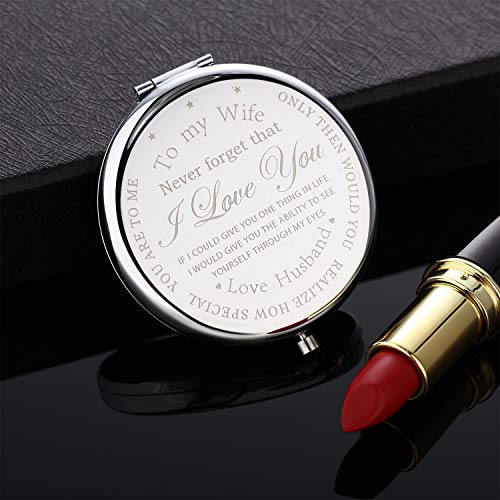 Regalos para Aniversario de Esposa, para Mi Esposa Regalo para Ella, Espejo Compacto de Cumpleaños Grabado, Rregalos Románticos para Bodas, San Valentín, Navidad (para Mi Esposa)