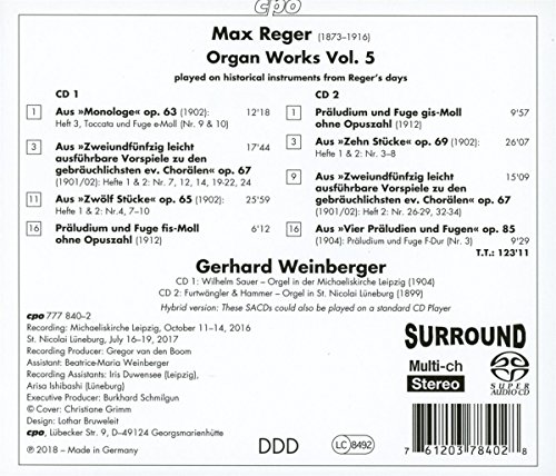 Reger: Organ Works Vol. 5 [Gerhard Weinberger] [Cpo: 777840-2]