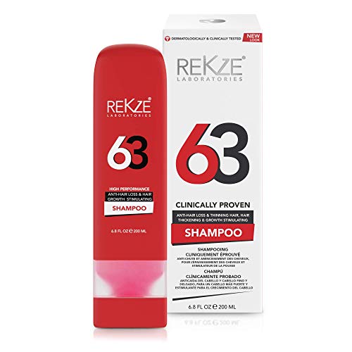 REKZE 63 Hair Growth Shampoo & Anti-Hair Loss Clinically Proven For Men & Women, For Thinning Hair, Thickening & ReGrowth, Strong DHT Blocker Product With Biotin, Emu Oil, Zinc, Caffeine