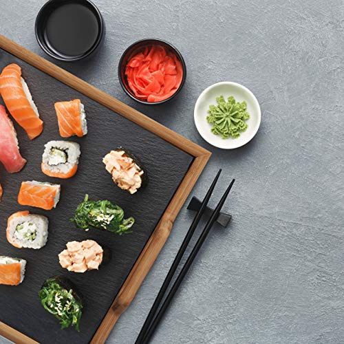 Relaxdays Bandeja Madera Rectangular con Placa de Pizarra y 2 Asas, Bambú, Marrón, 6 x 40.5 x 32 cm