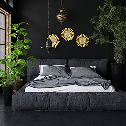 Relaxdays Espejo de pared, Set de tres espejos redondos, Marco de plástico, Ø 25 cm, Negro