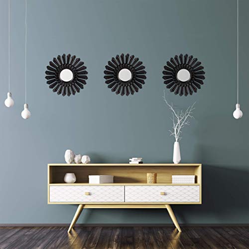 Relaxdays Espejo de pared, Set de tres espejos redondos, Marco de plástico, Ø 25 cm, Negro