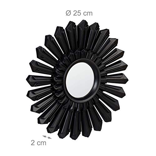 Relaxdays Espejo de pared, Set de tres espejos redondos, Marco de plástico, Ø 25 cm, Negro