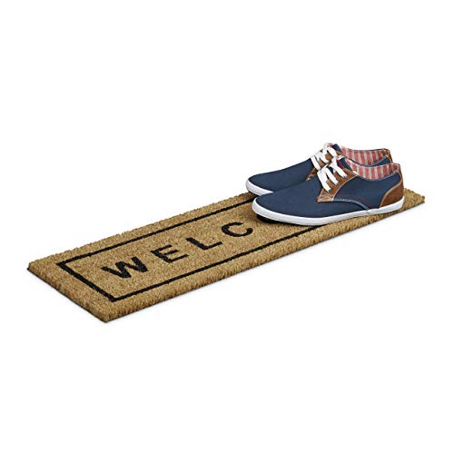 Relaxdays – Felpudo Welcome para la Entrada de su hogar Hecho de Fibras de Coco y PVC con Medidas 75 x 25 cm Antideslizante Elemento Decorativo, Color Natural