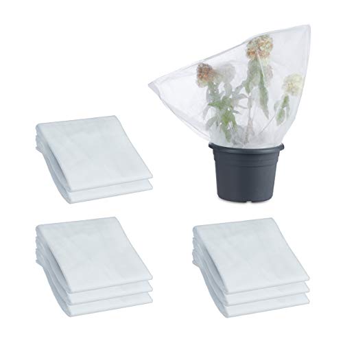 Relaxdays Pack 9 Mallas Antiheladas para Plantas y Árboles con Cordón, Polipropileno, Blanco, 80 x 100 cm