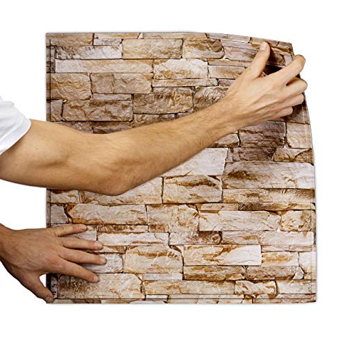 relaxdays Paneles Pared Autoadhesivos, Pack de 5, Imitación Piedra 3D, Revestimiento Decorativo, PVC, 50 x 50 cm, Marrón, 54 x 50 cm