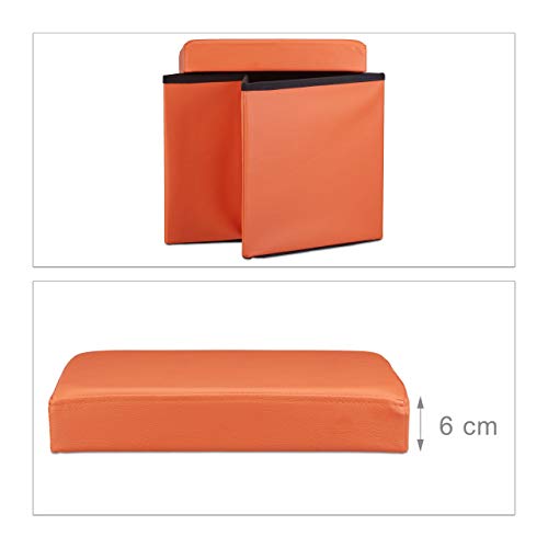 Relaxdays Puff Almacenaje Cuadrado con Tapa, Piel Sintética, Naranja, 38 x 38 x 38 cm
