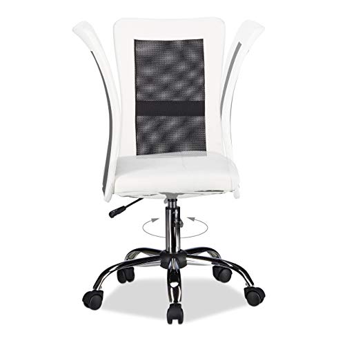 Relaxdays Silla Oficina Ergonómica Transpirable, Piel Sintética, Blanco, 102 x 55 x 55 cm