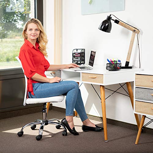 Relaxdays Silla Oficina Ergonómica Transpirable, Piel Sintética, Blanco, 102 x 55 x 55 cm