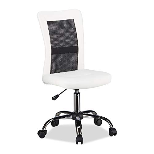 Relaxdays Silla Oficina Ergonómica Transpirable, Piel Sintética, Blanco, 102 x 55 x 55 cm