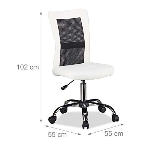 Relaxdays Silla Oficina Ergonómica Transpirable, Piel Sintética, Blanco, 102 x 55 x 55 cm