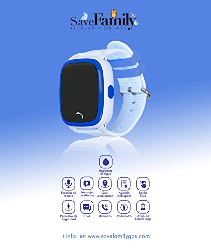 Reloj con GPS para niños SaveFamily Modelo Completo Azul, smartwatch con Boton SOS, Permite Llamadas y Mensajes. Resistente al Agua Ip67. App Propia SaveFamily. Incluye Cargador