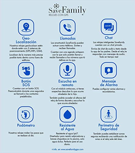Reloj con GPS para niños SaveFamily Modelo Completo Azul, smartwatch con Boton SOS, Permite Llamadas y Mensajes. Resistente al Agua Ip67. App Propia SaveFamily. Incluye Cargador