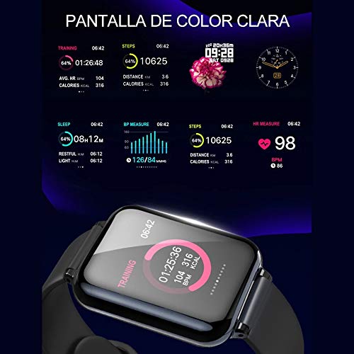Reloj de Actividad Inteligente Sumergible con Pulsómetro, Monitor de sueño, Oxígeno en Sangre, Presión Arterial, Podómetro, Calorias, Mensajes, Llamadas.etc. en Español o Inglés para iOS o Android.