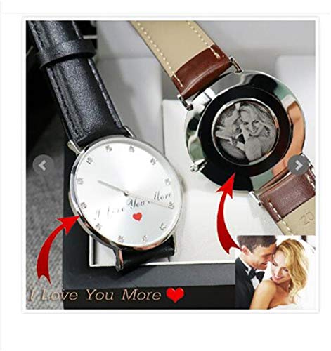 Reloj de Cuero Personalizado Personalizado para Hombres Impresión de Fotos en el Reloj Cara Regalo de Pareja