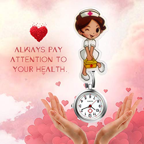 Reloj de enfermera con segunda mano para enfermeras y mujeres, 1-5 unidades, diseño de dibujos animados con clip, colgante de solapa para colgar en la clínica, estetoscopio, insignia de cuarzo