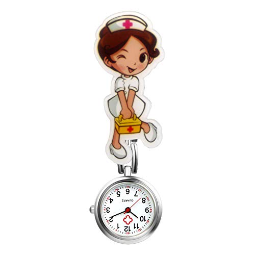 Reloj de enfermera con segunda mano para enfermeras y mujeres, 1-5 unidades, diseño de dibujos animados con clip, colgante de solapa para colgar en la clínica, estetoscopio, insignia de cuarzo