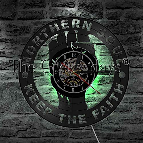 Reloj de pared de vinilo con inscripción Northern Soul"Keep The Faith", decoración clásica hecha a mano para pared de habitación, relojes de arte colgantes creativos
