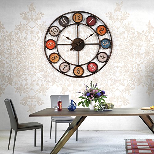 Reloj de pared iVansa, grande XXL, de 60 cm, de metal, vintage, sin ruido tic tac, decoración para el hogar, la cocina, el salón, hierro, 6, 60 cm