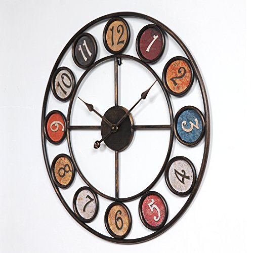 Reloj de pared iVansa, grande XXL, de 60 cm, de metal, vintage, sin ruido tic tac, decoración para el hogar, la cocina, el salón, hierro, 6, 60 cm