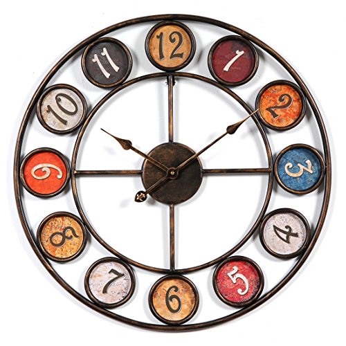 Reloj de pared iVansa, grande XXL, de 60 cm, de metal, vintage, sin ruido tic tac, decoración para el hogar, la cocina, el salón, hierro, 6, 60 cm