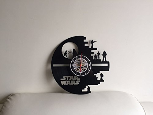 Reloj de pared vintage con disco de vinilo, ideal como regalo para los fans de Star Wars