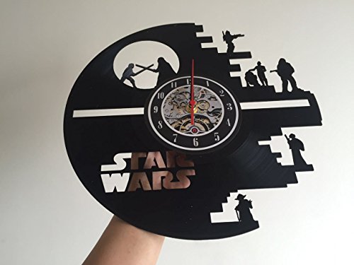 Reloj de pared vintage con disco de vinilo, ideal como regalo para los fans de Star Wars