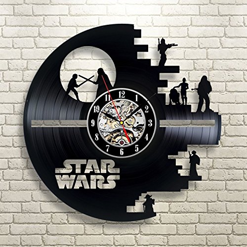 Reloj de pared vintage con disco de vinilo, ideal como regalo para los fans de Star Wars