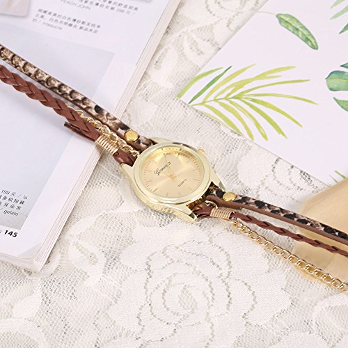 Reloj de pulsera para mujer, reloj de pulsera de cuarzo analógico con correa de cuero, reloj colgante trenzado vintage, reloj de abrigo para mujer, reloj pulsera con brazalete, reloj(marrón)
