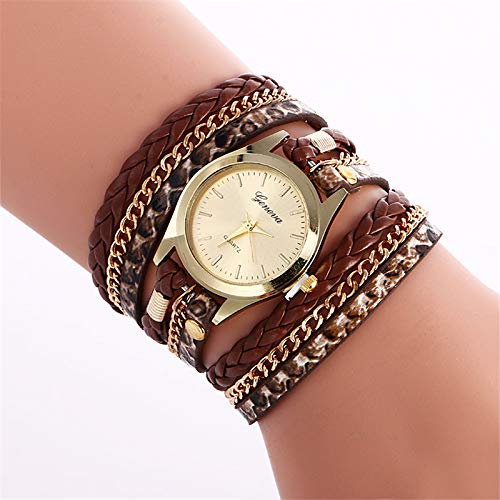 Reloj de pulsera para mujer, reloj de pulsera de cuarzo analógico con correa de cuero, reloj colgante trenzado vintage, reloj de abrigo para mujer, reloj pulsera con brazalete, reloj(marrón)