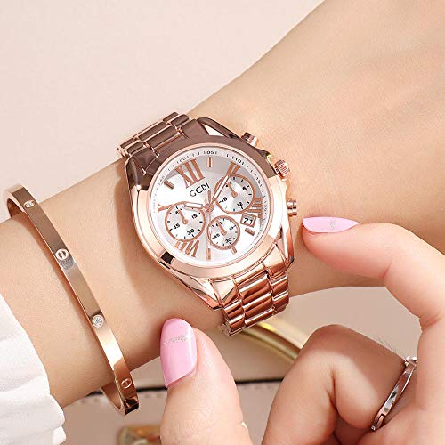 Reloj De Tres Ojos con Seis Agujas Reloj De Tres Ojos con Seis Agujas Correa De Acero Marca De Marea Moda Reloj De Mujer Azul Impermeable