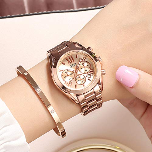 Reloj De Tres Ojos con Seis Agujas Reloj De Tres Ojos con Seis Agujas Correa De Acero Marca De Marea Moda Reloj De Mujer Azul Impermeable