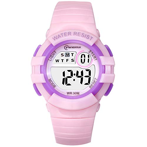 Reloj Digital Deportivo para Niños, Reloj de Pulsera Niña Multifunción con Pantalla LED Impermeable para Niños, Niñas Reloj Infantil Aprendizaje para Niños 4-15 Años (Rosa)
