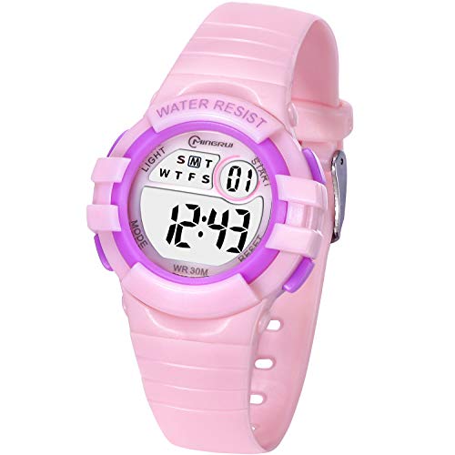 Reloj Digital Deportivo para Niños, Reloj de Pulsera Niña Multifunción con Pantalla LED Impermeable para Niños, Niñas Reloj Infantil Aprendizaje para Niños 4-15 Años (Rosa)