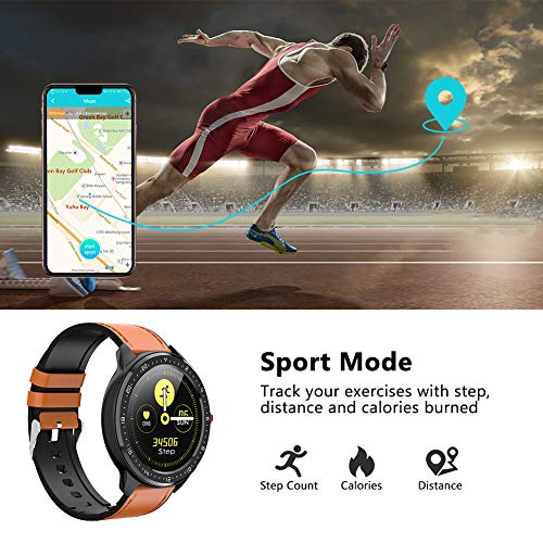 Reloj Inteligente, rastreador de Actividad física con frecuencia cardíaca, Pantalla a Color, podómetro Bluetooth Smartwatch, notificación de Llamadas por para iOS y Android (Marrón)