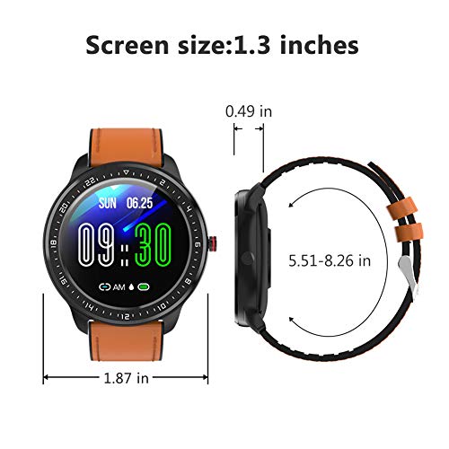 Reloj Inteligente, rastreador de Actividad física con frecuencia cardíaca, Pantalla a Color, podómetro Bluetooth Smartwatch, notificación de Llamadas por para iOS y Android (Marrón)