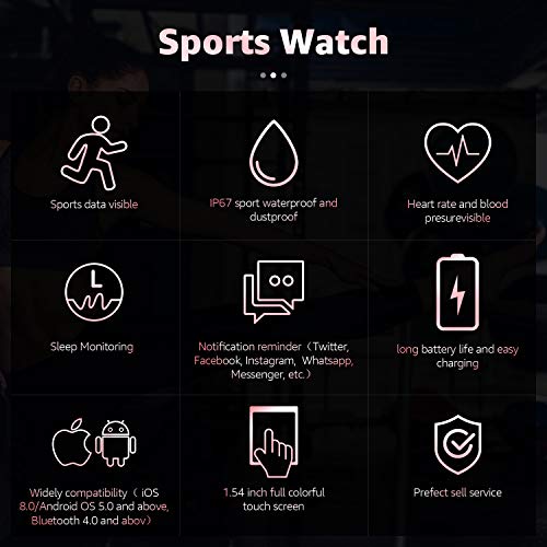 Reloj inteligente Rastreador de ejercicios Mutifunciones Reloj deportivo Bluetooth para niños Con monitor de frecuencia cardíaca / sueño Notificaciones Podómetro hombres mujeres iOS Android (ROSADO)