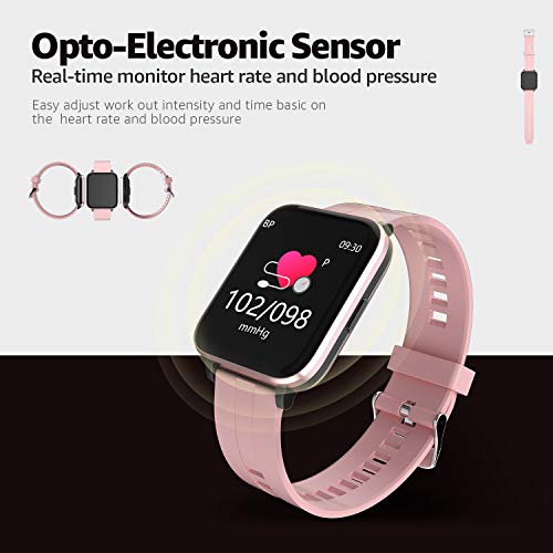 Reloj inteligente Rastreador de ejercicios Mutifunciones Reloj deportivo Bluetooth para niños Con monitor de frecuencia cardíaca / sueño Notificaciones Podómetro hombres mujeres iOS Android (ROSADO)